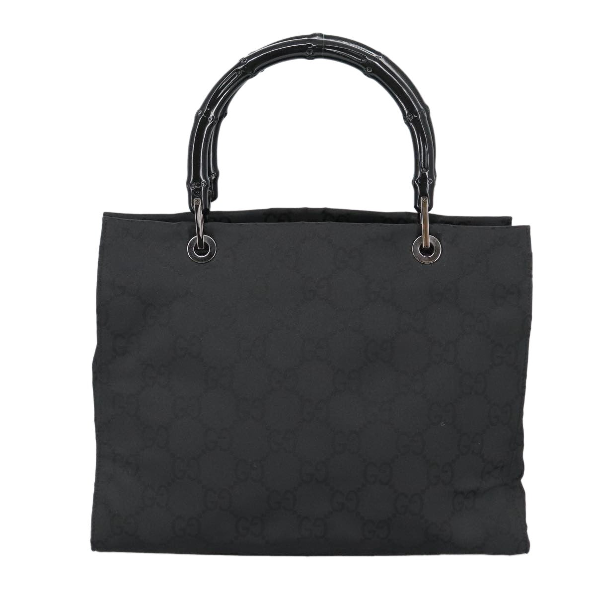 Gucci Vintage Bamboo Handle Tote GG Nylon, Black, Nylon, Tote Bag