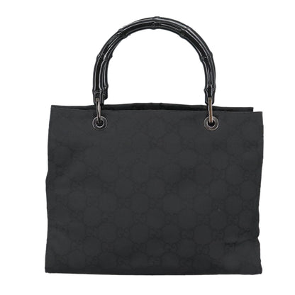 Gucci Vintage Bamboo Handle Tote GG Nylon, Black, Nylon, Tote Bag
