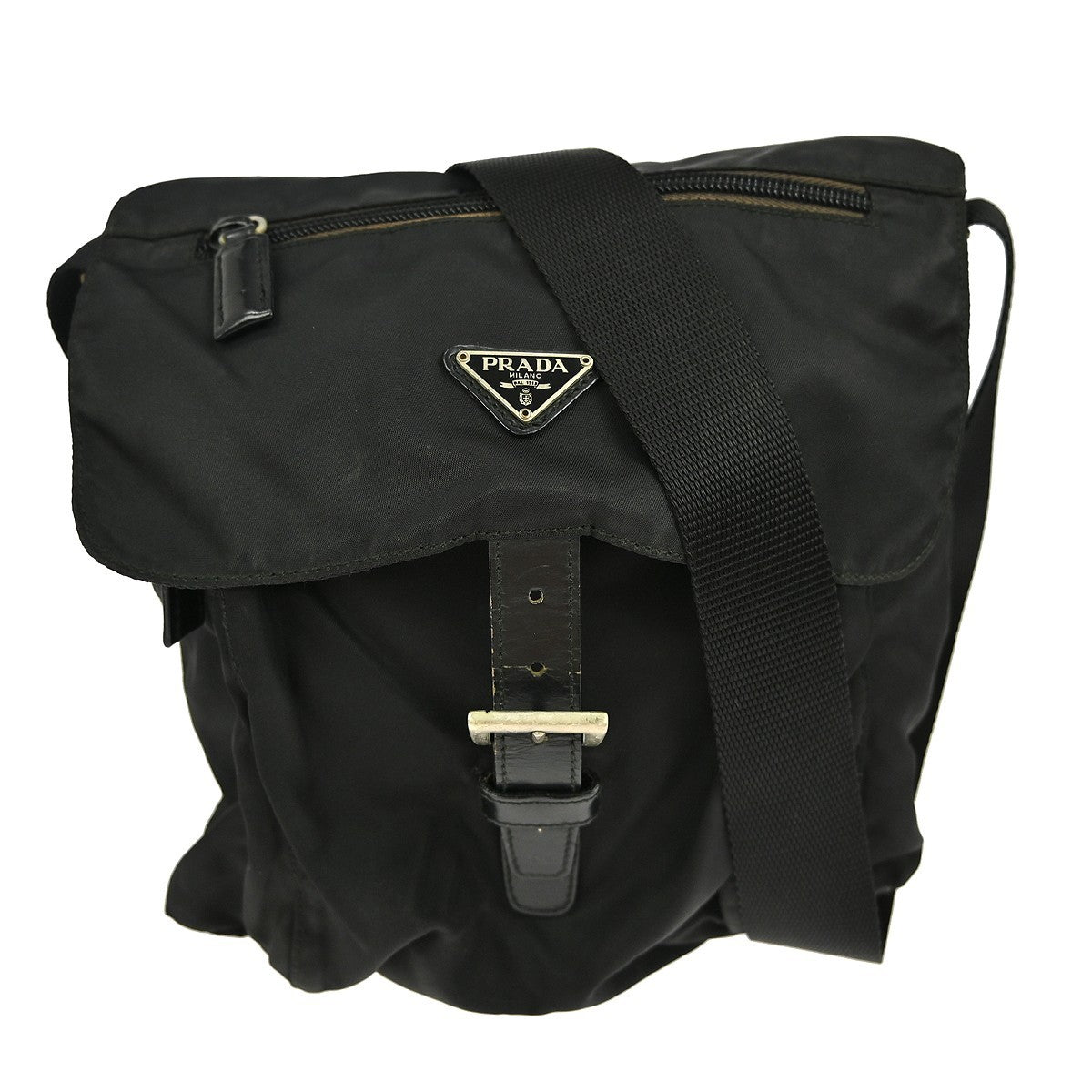 Prada Buckle Messenger Bag Tessuto, BLACK, NYLON, Shoulder bag