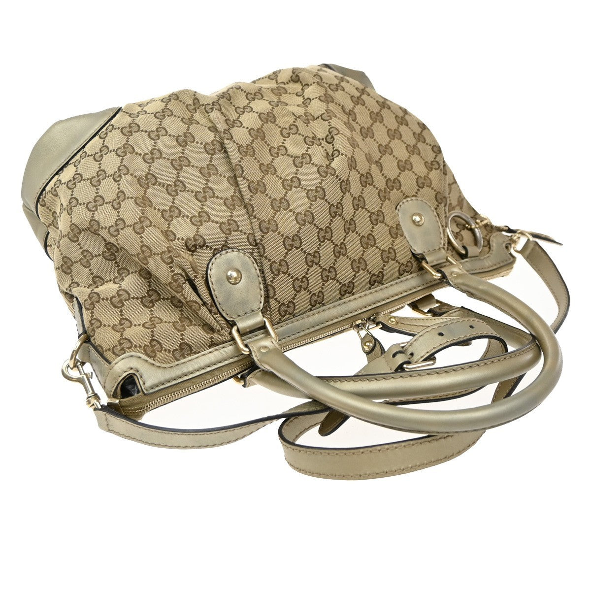 Gucci Sukey Top Handle Satchel GG Canvas with Leather, BROWN, CANVAS, Tote bag