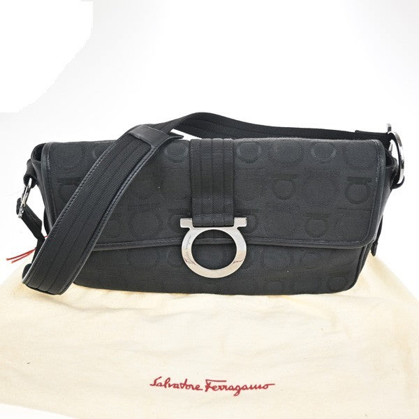 Salvatore Ferragamo Gancini Shoulder Bag Canvas, Black, Canvas, Shoulder Bag