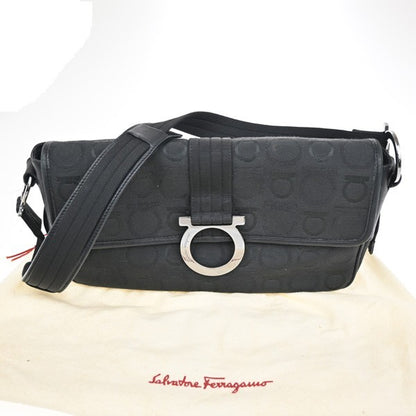 Salvatore Ferragamo Gancini Shoulder Bag Canvas, Black, Canvas, Shoulder Bag