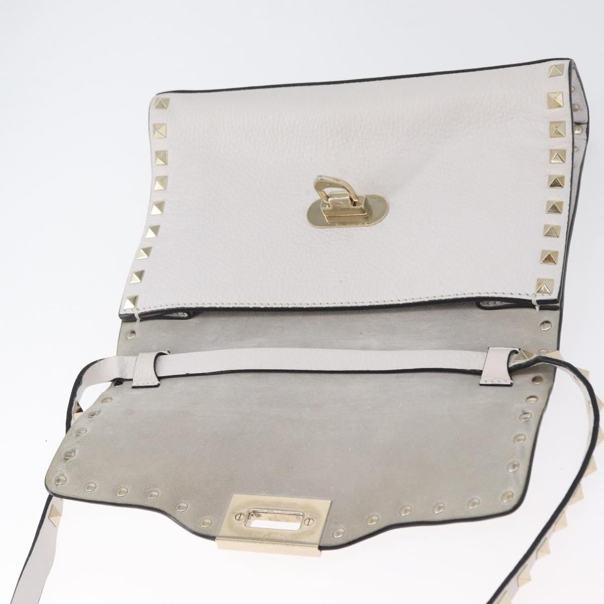 Valentino Garavani Rockstud Flip Lock Flap Bag Leather, WHITE, LEATHER, Shoulder bag