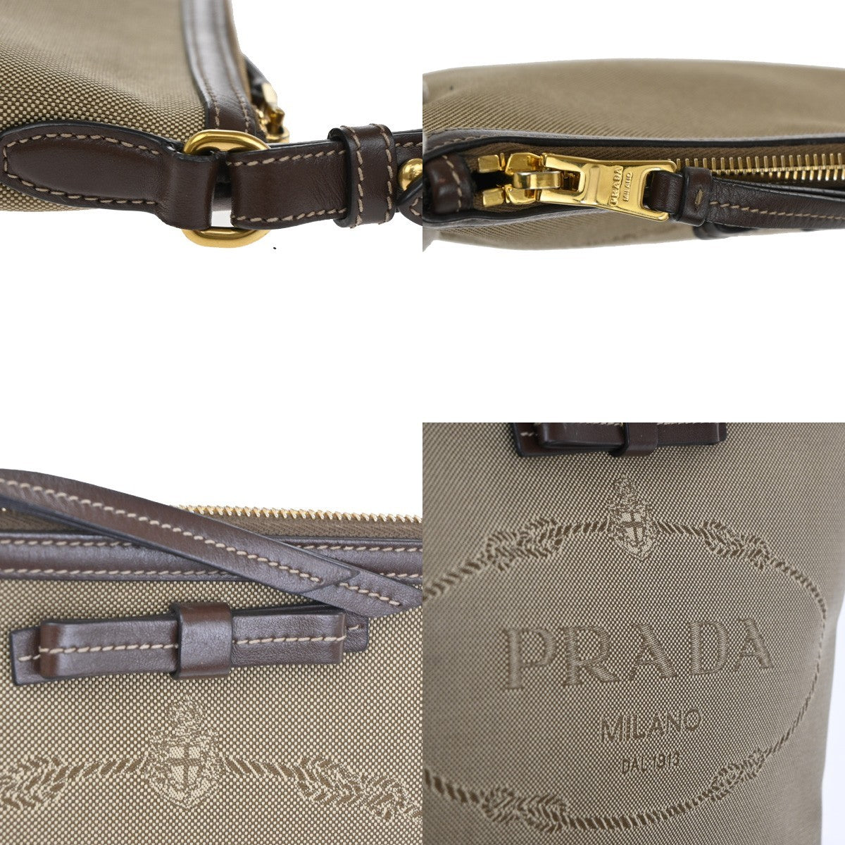 Prada Logo Double Zip Crossbody Bag Canvas, BROWN, CANVAS, Shoulder bag