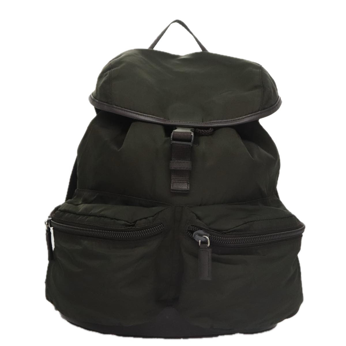 Prada Double Front Pocket Backpack Tessuto, Khaki, Nylon, Backpack