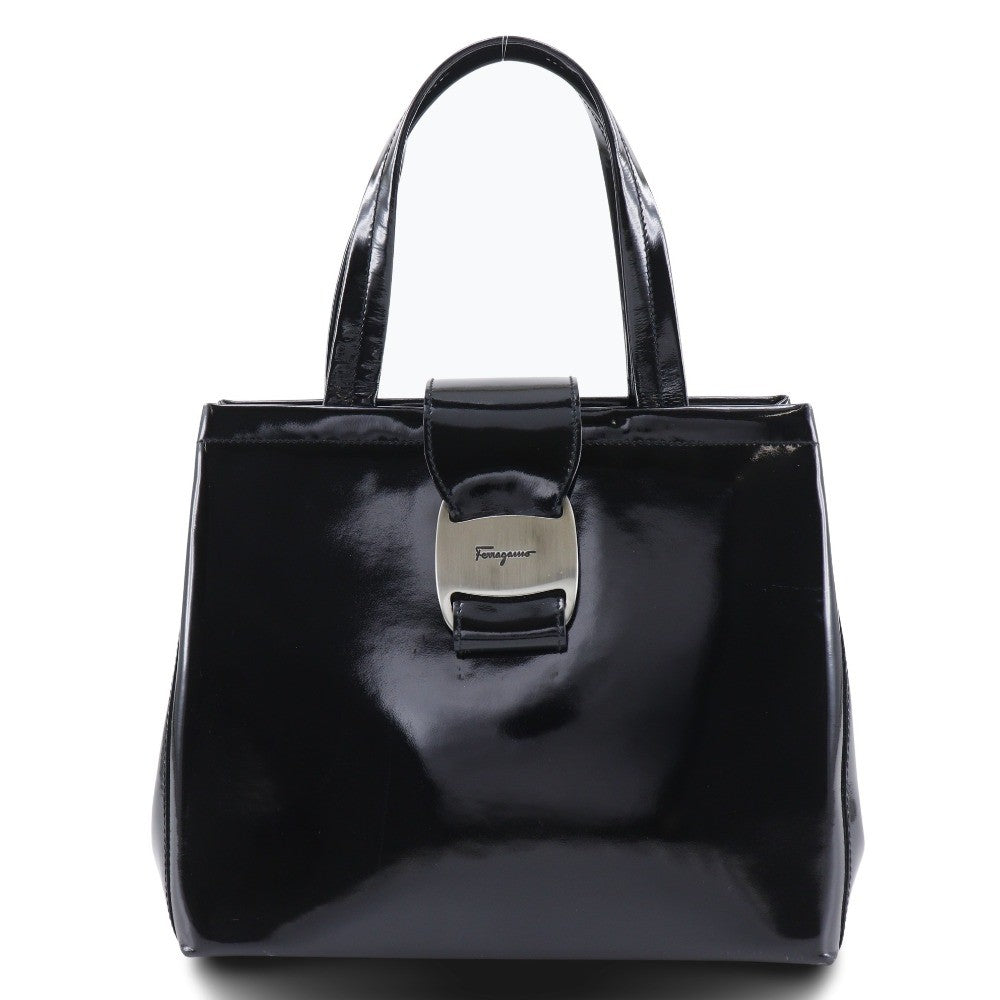 Salvatore Ferragamo Convertible Vara Bow Tote Patent Leather, BLACK, PATENT_LEATHER, Handbag