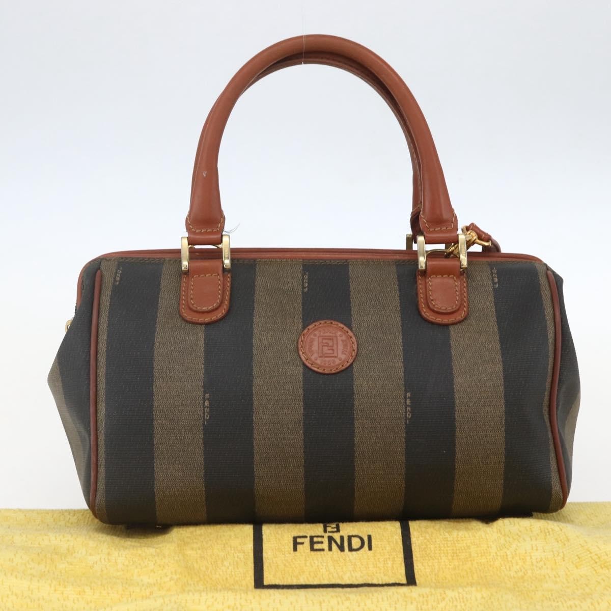 Fendi Vintage Pequin Convertible Boston Bag Coated Canvas, BLACK, PVC, Handbag