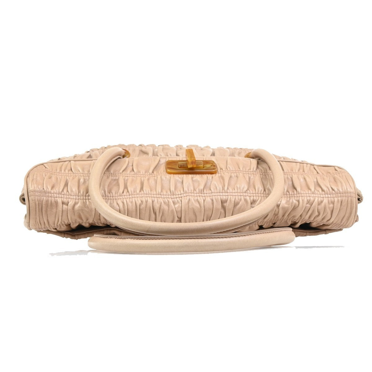 Prada Turnlock Shoulder Bag Nappa Gaufre, Beige, Leather, Shoulder Bag