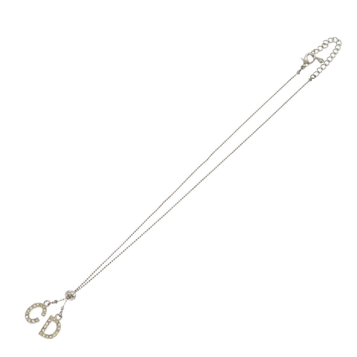 Christian Dior Bow CD Pendant Necklace Metal with Crystal, SILVER, METAL, Necklace