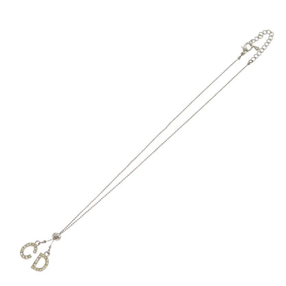 Christian Dior Bow CD Pendant Necklace Metal with Crystal, SILVER, METAL, Necklace