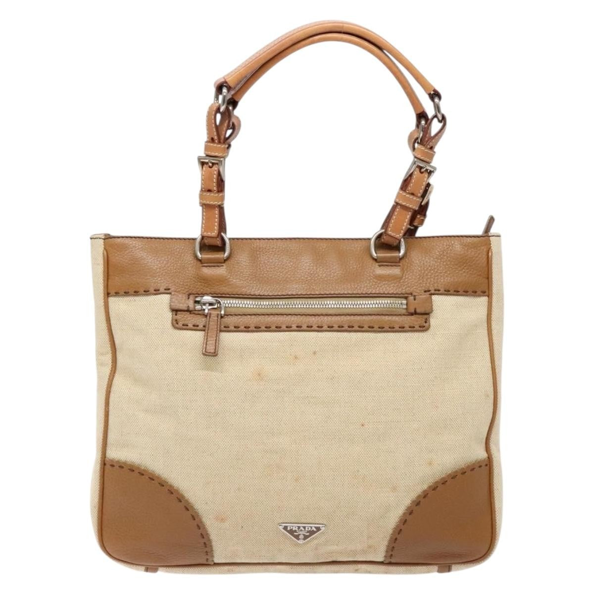 Prada Vintage Convertible Tote Canvas and leather, BEIGE, CANVAS, Tote bag