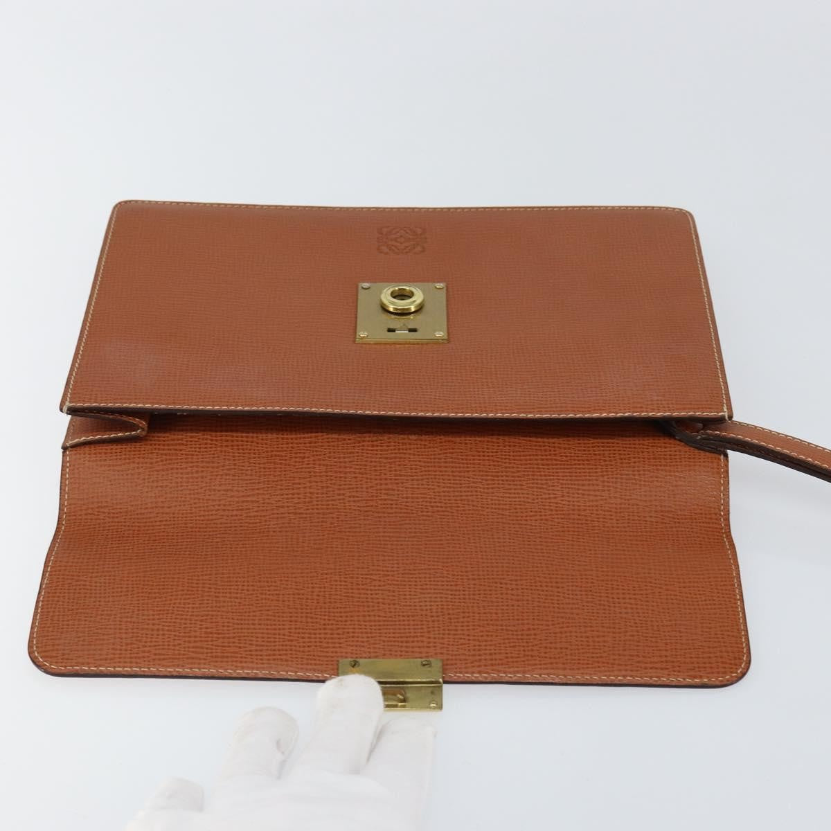 Loewe Anagram Clutch Bag Leather, BROWN, LEATHER, Clutche & pouche