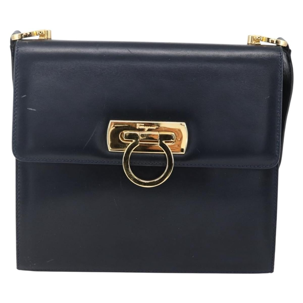 Salvatore Ferragamo Gancini Shoulder Bag Leather, NAVY, LEATHER, Shoulder bag