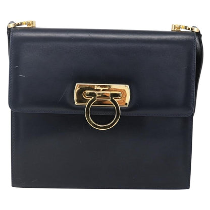Salvatore Ferragamo Gancini Shoulder Bag Leather, NAVY, LEATHER, Shoulder bag