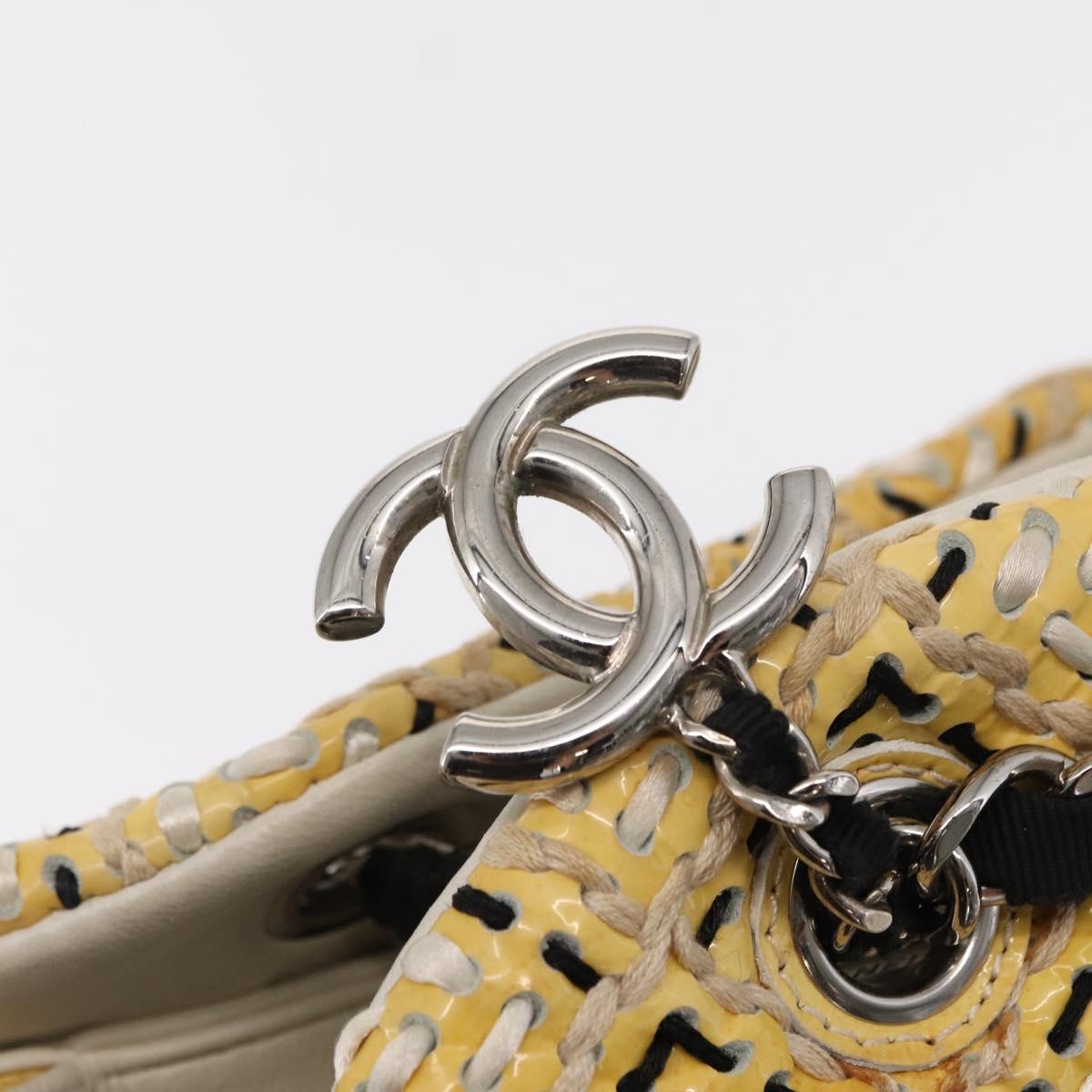 Chanel Just Mademoiselle Bag Woven Stitch Patent, YELLOW, PATENT_LEATHER, Shoulder bag