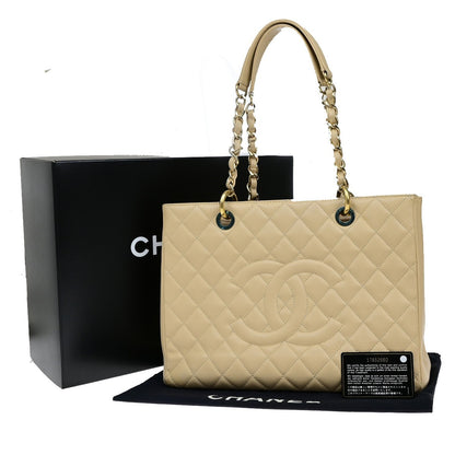 Chanel Grand Shopping Tote Quilted Calfskin, BEIGE, CALFSKIN, Shoulder bag