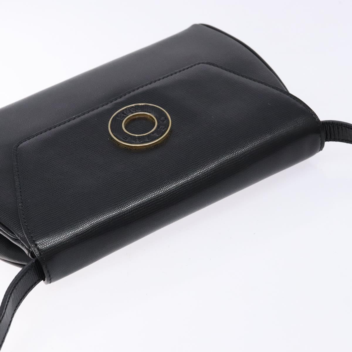 Celine Vintage Circle Logo Crossbody Bag Leather, BLACK, LEATHER, Crossbody bag