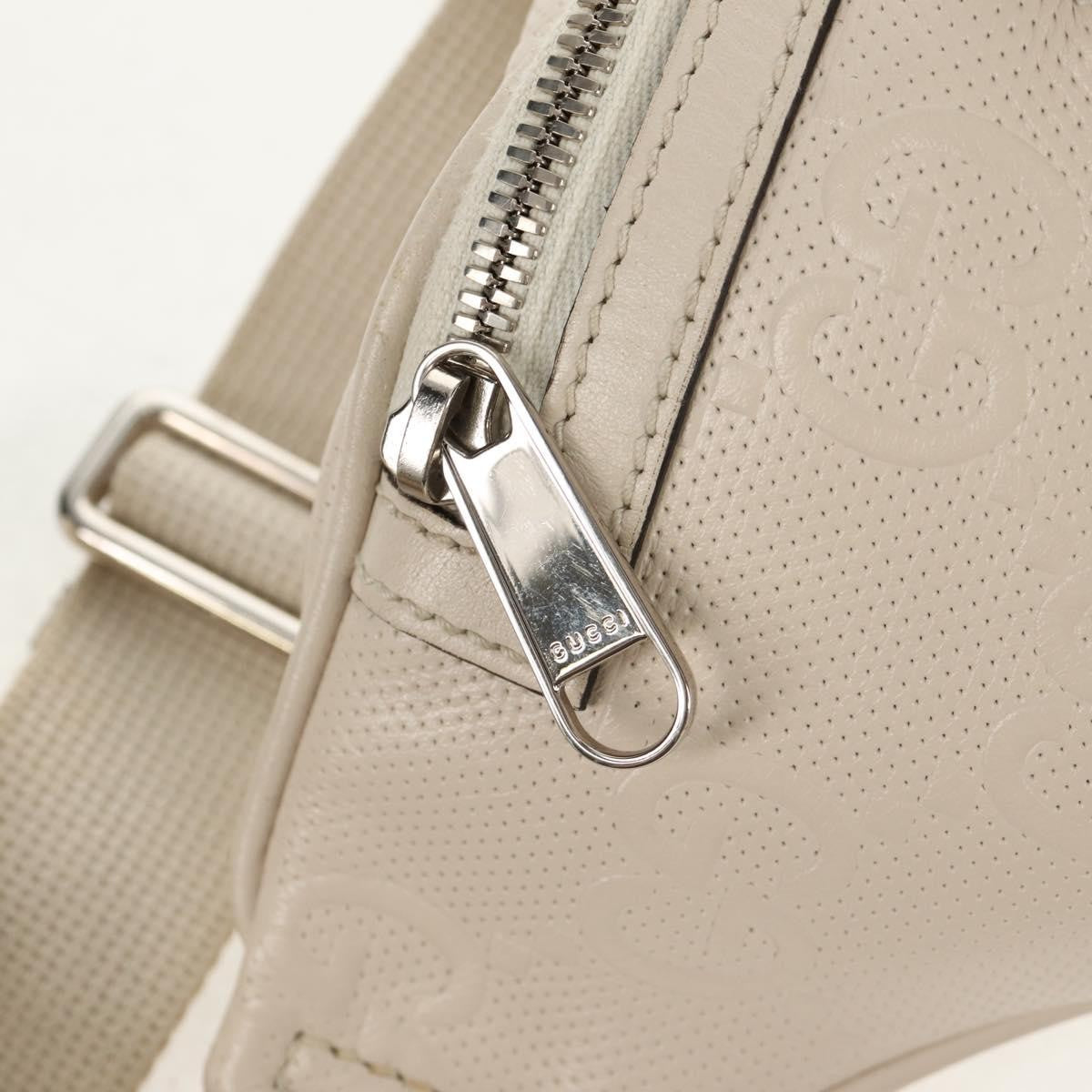 Gucci Front Pocket Belt Bag GG Embossed Perforated Leather, WHITE, CANVAS, Shoulder bag
