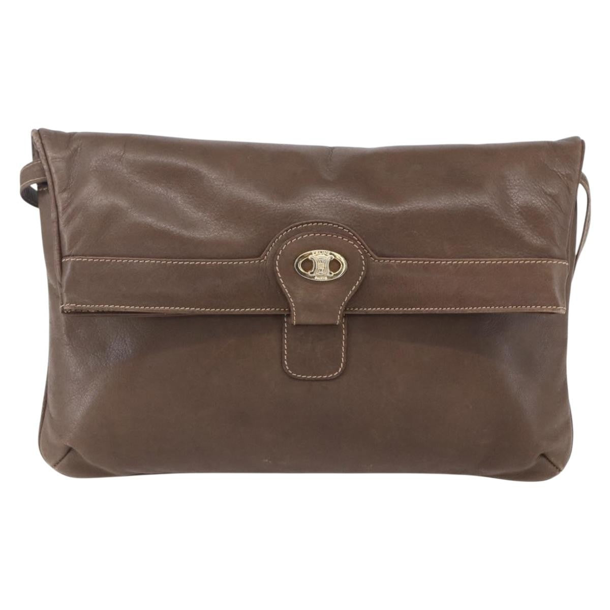 Celine Vintage Shoulder Bag Leather, BROWN, LEATHER, Shoulder bag