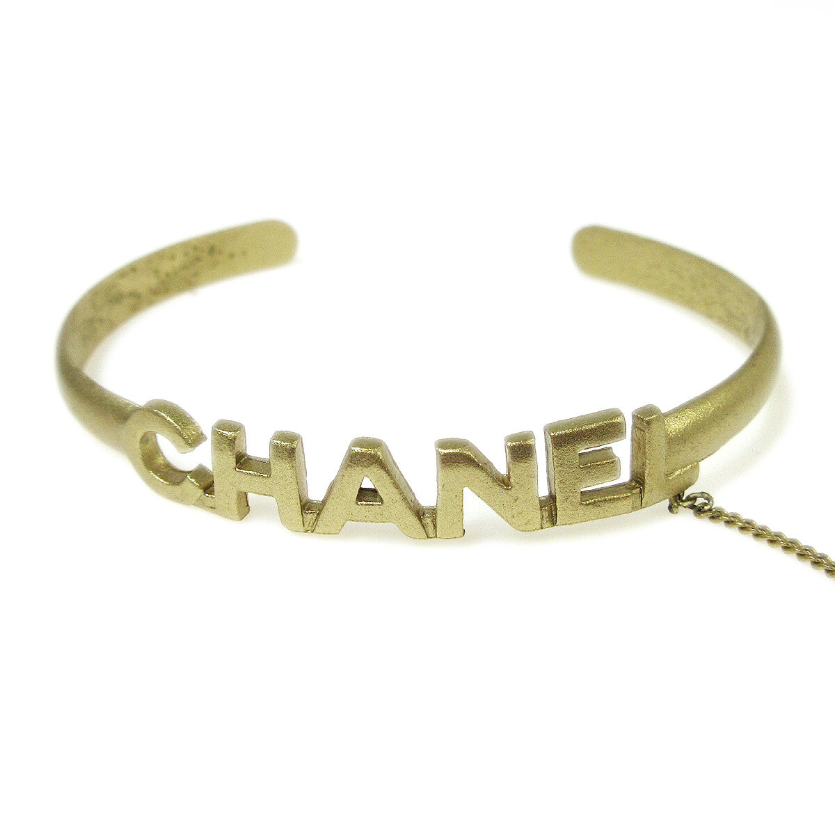 Chanel Logo Bangle with Chain Attached CC Ring Metal with Crystal, GOLD, GOLD_PLATED, Bracelet