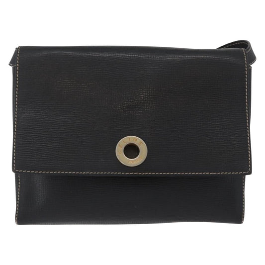 Celine Circle Logo Shoulder Bag Leather, BLACK, LEATHER, Shoulder bag