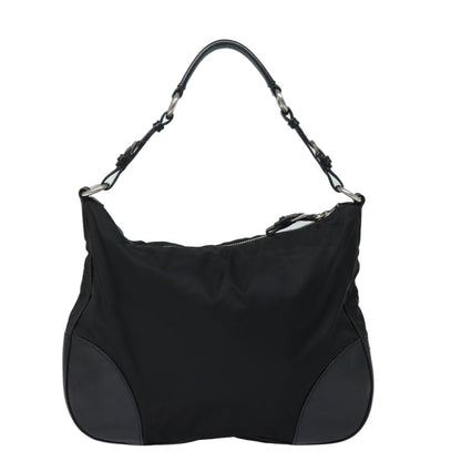 Prada Zip Hobo Tessuto with Leather, BLACK, NYLON, Shoulder bag