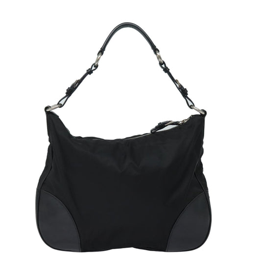 Prada Zip Hobo Tessuto with Leather, BLACK, NYLON, Shoulder bag