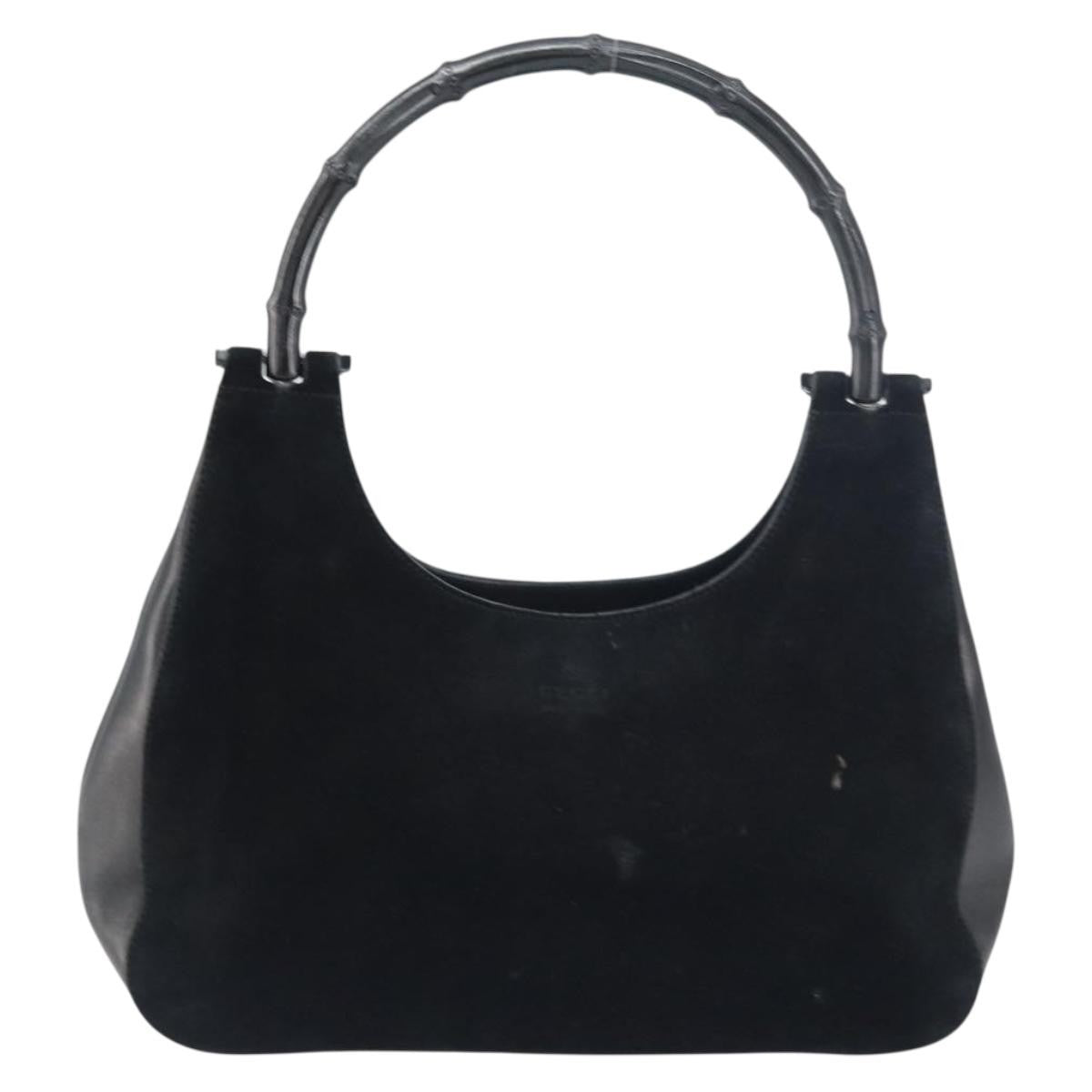 Gucci Vintage Bamboo Handle Bag Suede, BLACK, SUEDE, Handbag