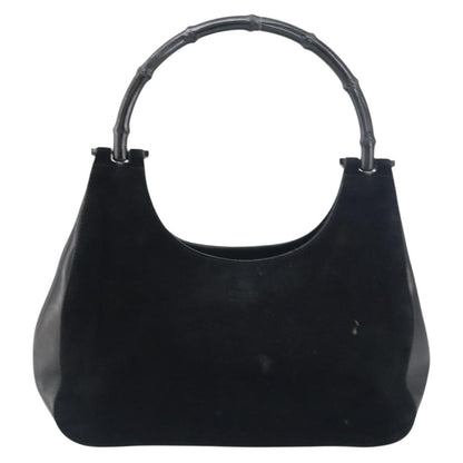 Gucci Vintage Bamboo Handle Bag Suede, BLACK, SUEDE, Handbag