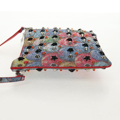 Christian Louboutin Loubiclutch Spiked Printed Leather, RED, CANVAS, Shoulder bag