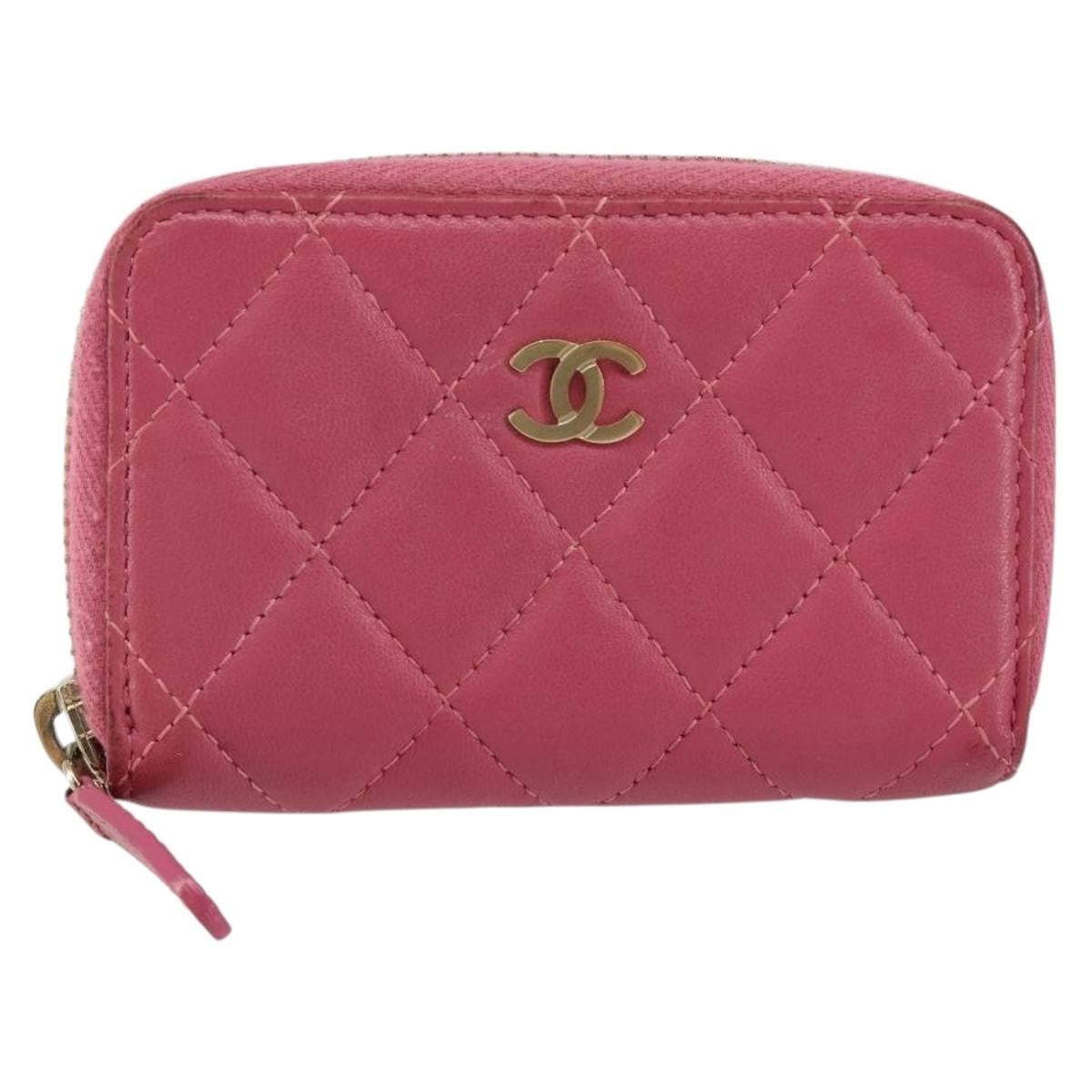 Chanel So Black CC Zip Coin Purse Quilted Lambskin, PINK, LEATHER, Wallets