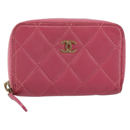 Chanel So Black CC Zip Coin Purse Quilted Lambskin, PINK, LEATHER, Wallets