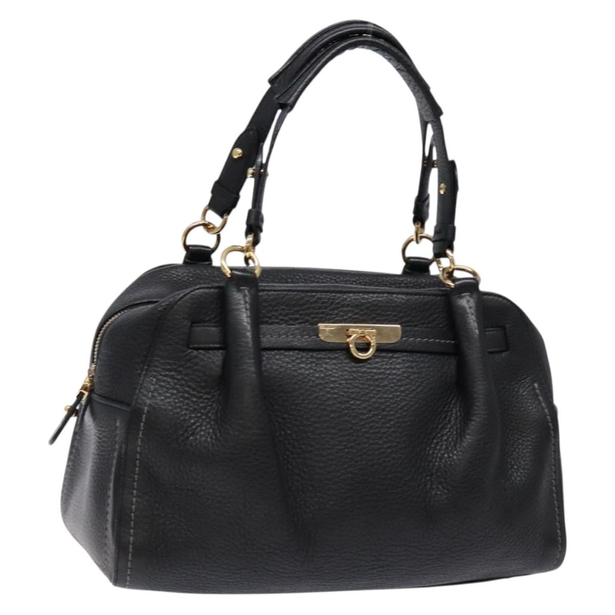 Salvatore Ferragamo Gancini handbag Leather, BLACK, LEATHER, Handbag