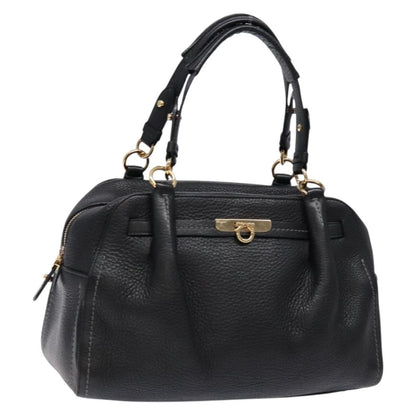 Salvatore Ferragamo Gancini handbag Leather, BLACK, LEATHER, Handbag