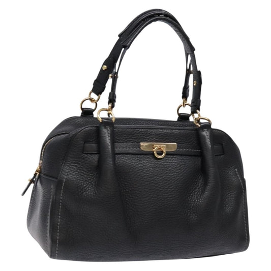 Salvatore Ferragamo Gancini handbag Leather, BLACK, LEATHER, Handbag