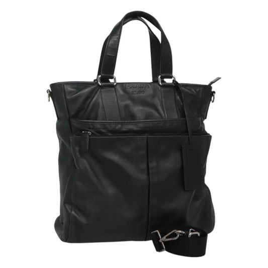 Prada Vintage Zip Handbag Tessuto, BLACK, LEATHER, Handbag