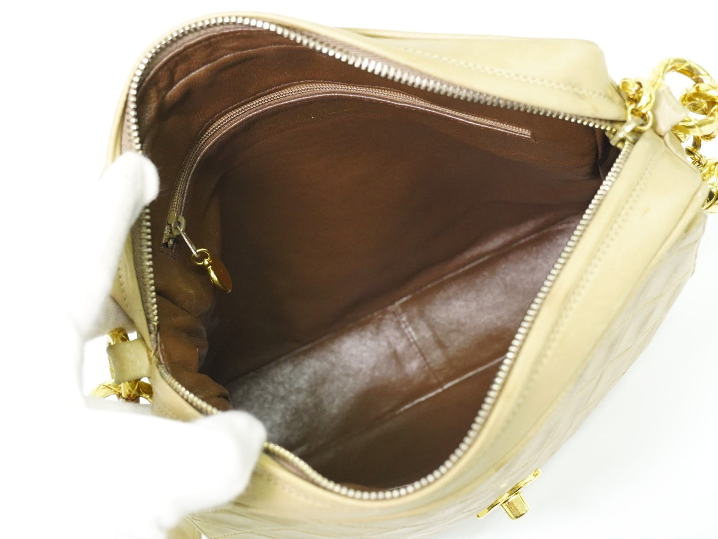 Chanel Vintage Camera bag Quilted Lambskin, BEIGE, LEATHER, Crossbody bag