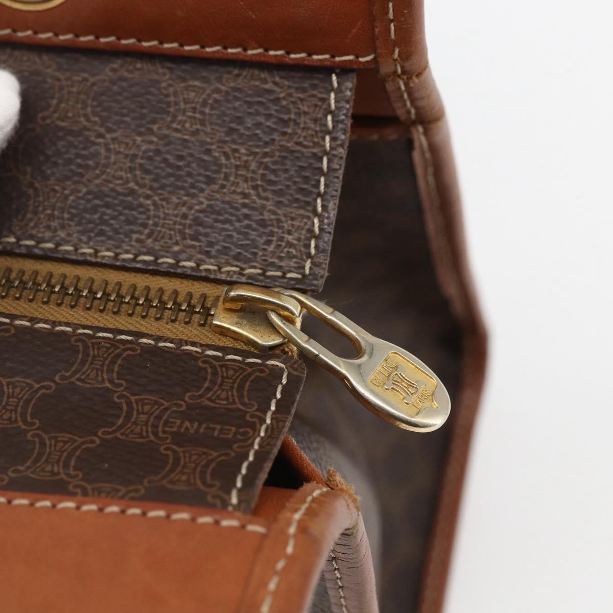 Celine Vintage Macadam Handbag Canvas and Leather, BROWN, CANVAS, Handbag