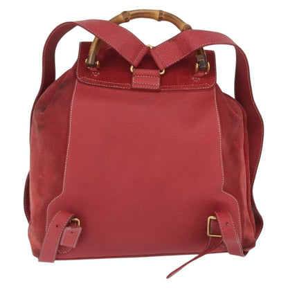 Gucci Vintage Bamboo Backpack Suede and Leather, Red, Suede, Backpack