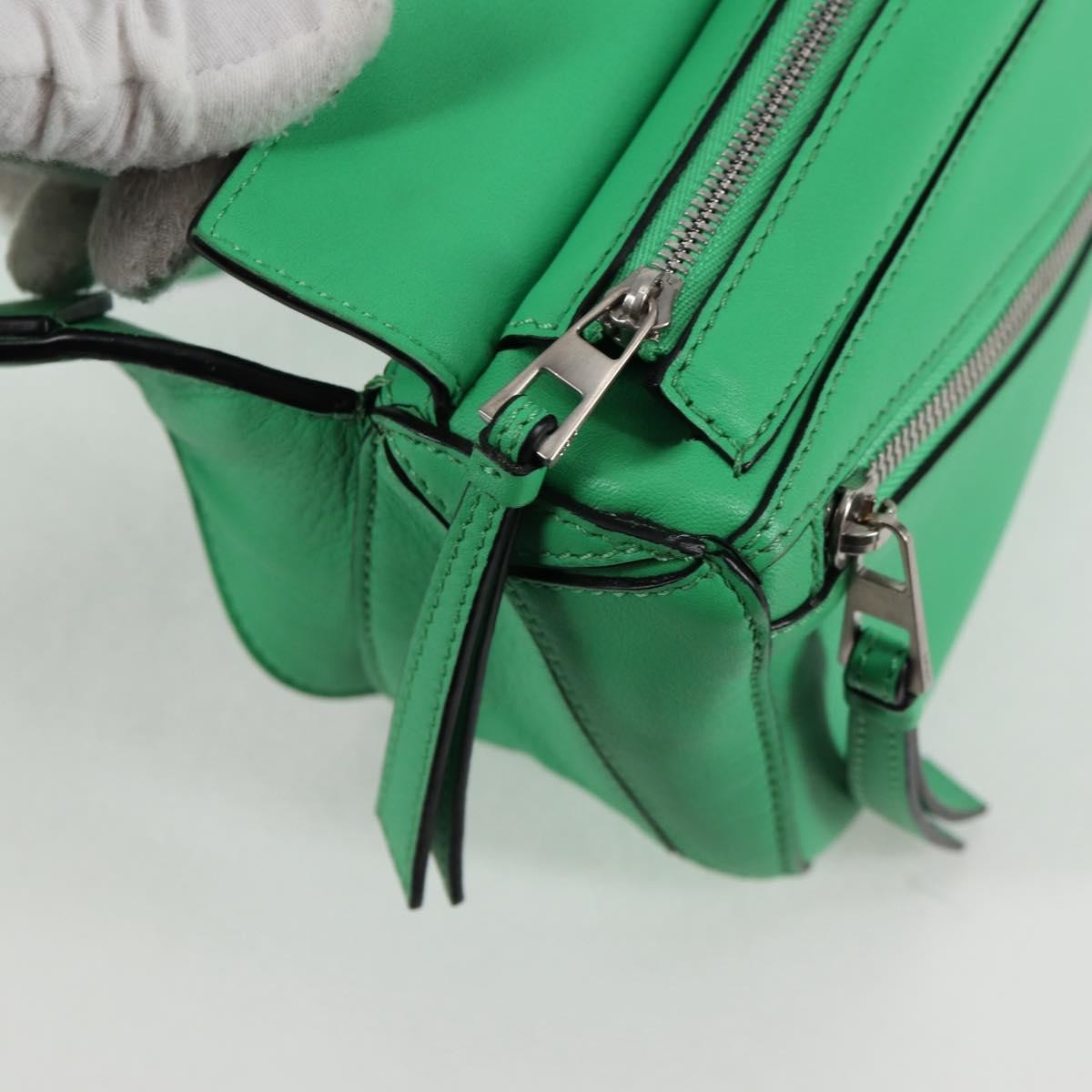 Loewe Puzzle Bumbag Leather, GREEN, LEATHER, Crossbody bag