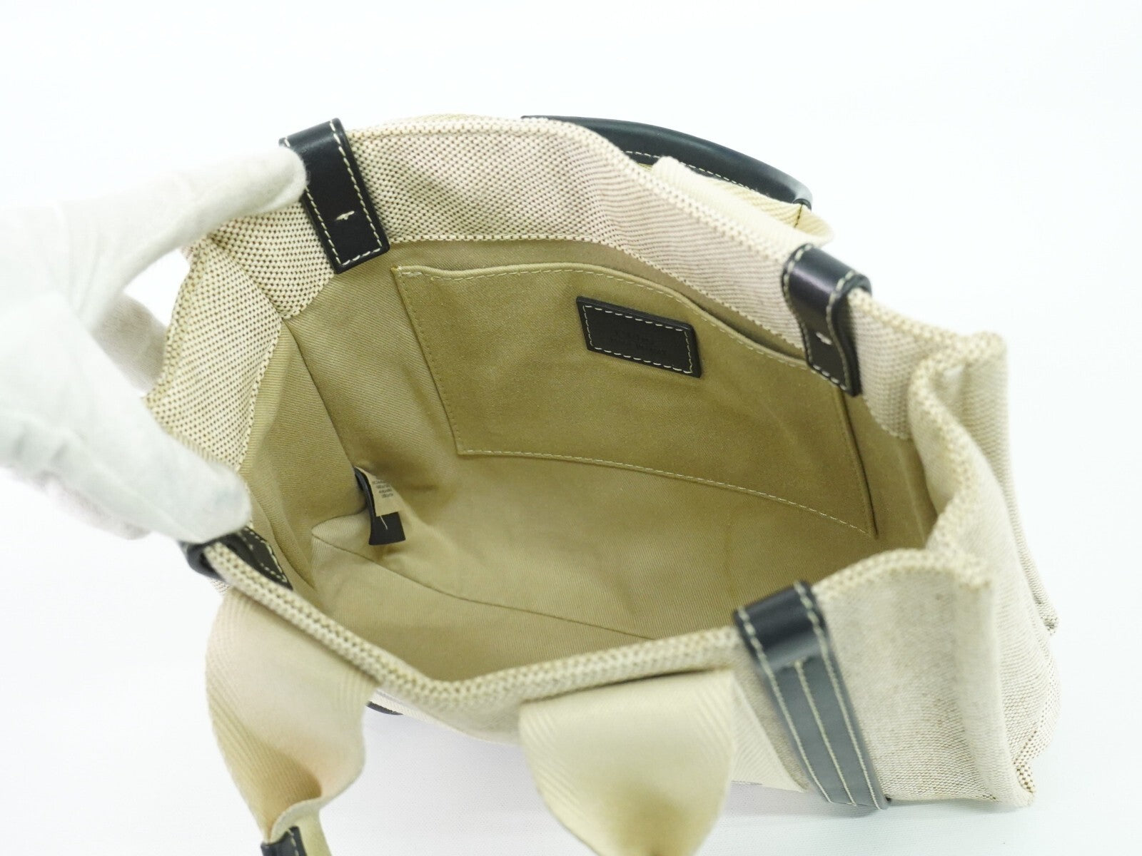 Chloe Woody Tote Canvas with Leather, WHITE, CANVAS, Tote bag