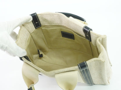 Chloe Woody Tote Canvas with Leather, WHITE, CANVAS, Tote bag