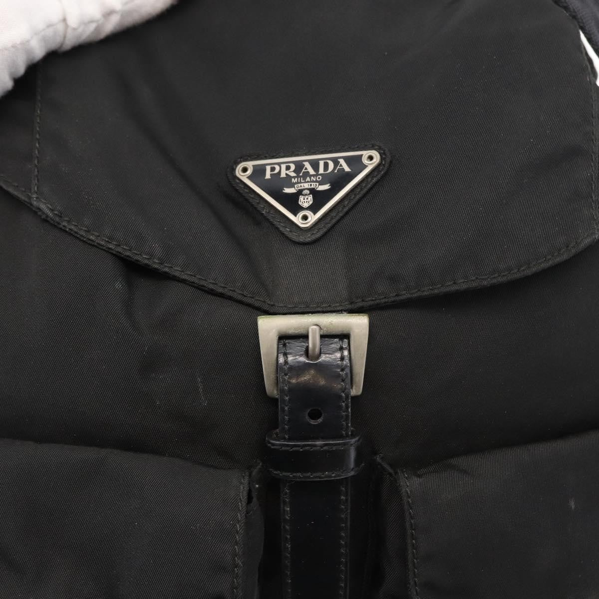 Prada Vela Double Front Pocket Backpack Tessuto with Saffiano Leather, BLACK, NYLON, Backpack