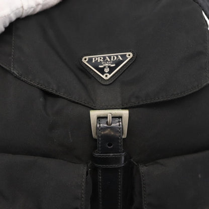 Prada Vela Double Front Pocket Backpack Tessuto with Saffiano Leather, BLACK, NYLON, Backpack