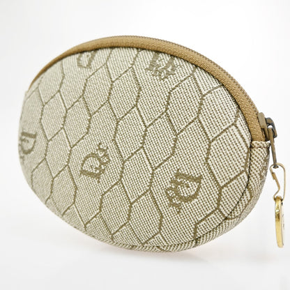 Christian Dior Honeycomb Zip Coin Purse Canvas and Leather, Beige, Canvas, Wallet