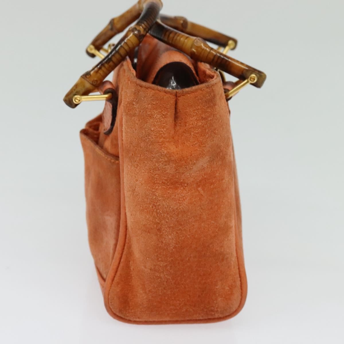 Gucci Vintage Bamboo Front Pocket Tote Suede, ORANGE, SUEDE, Tote bag
