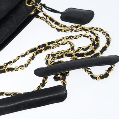 Chanel Vintage Front Pocket Shoulder Bag Quilted Lambskin, BLACK, LEATHER, Shoulder bag