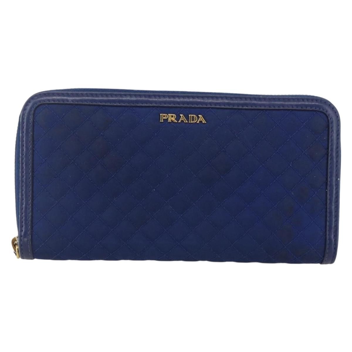 Prada Zip Around Organizer Wallet Saffiano Leather with Applique, BLUE, LEATHER, Wallets