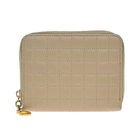 Celine C Charm Zip Around Wallet Quilted Leather, BEIGE, LEATHER, Wallets