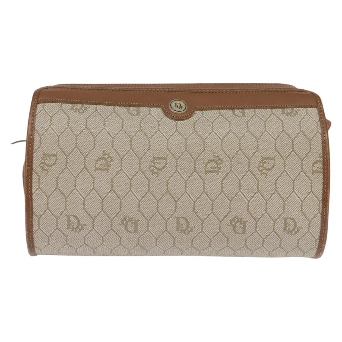 Christian Dior Vintage Honeycomb Shoulder Bag Canvas and Leather, BEIGE, CANVAS, Shoulder bag